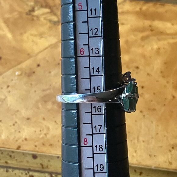 Natural Emerald Tanzanite Sterling Silver Marquise Ring Size 7 - Picture 6 of 8